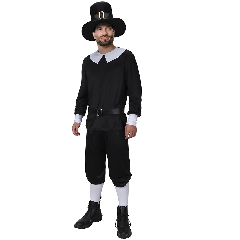 Thanksgiving Pilgrim Costume Men's Suit Halloween Outfits - Size Chart / XL