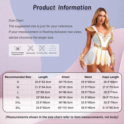 Halloween Ancient Greek Queen Bodysuit Athena Toga Costume Asymmetrical Egyptian Robe - White / XL