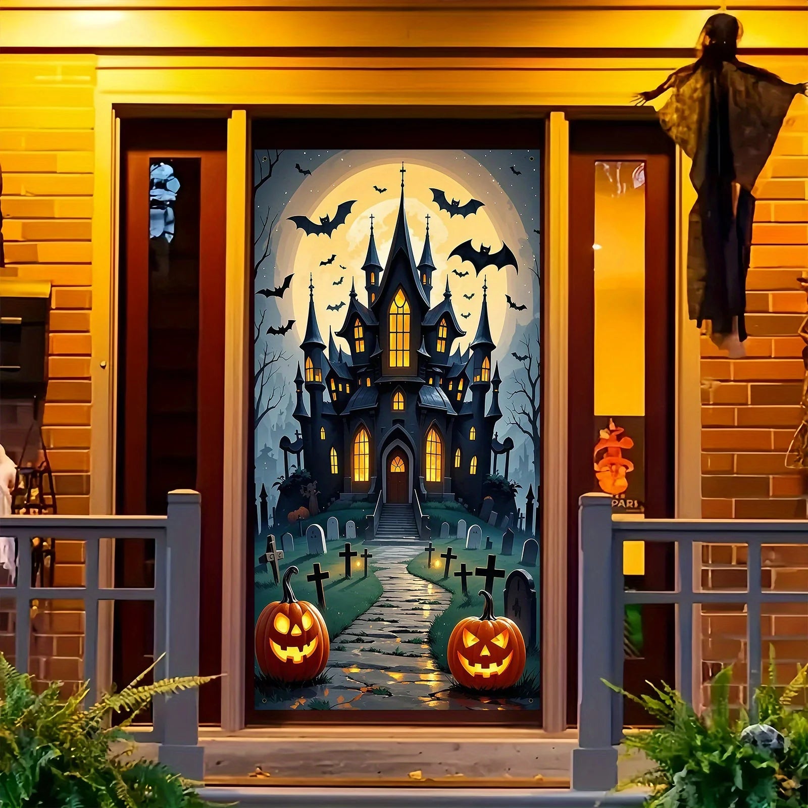 Scary Halloween Door Decoration - Polyester material, full moon and ghost - product image 3