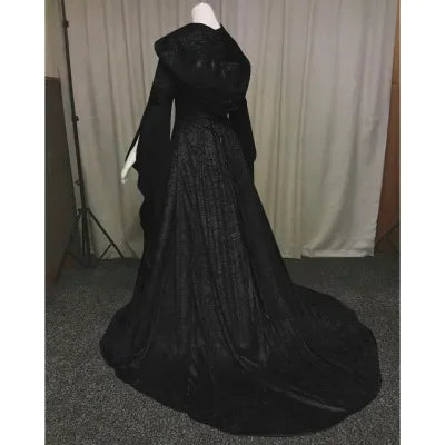 Women's Deluxe Witch Dress Medieval Costume Halloween Devil Pagan Witch Wedding Cos Costume Hooded Gown Robe - product image 5