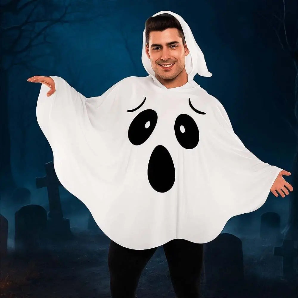 Halloween Ghost or Pumpkin Poncho – White & Orange Costume Cape