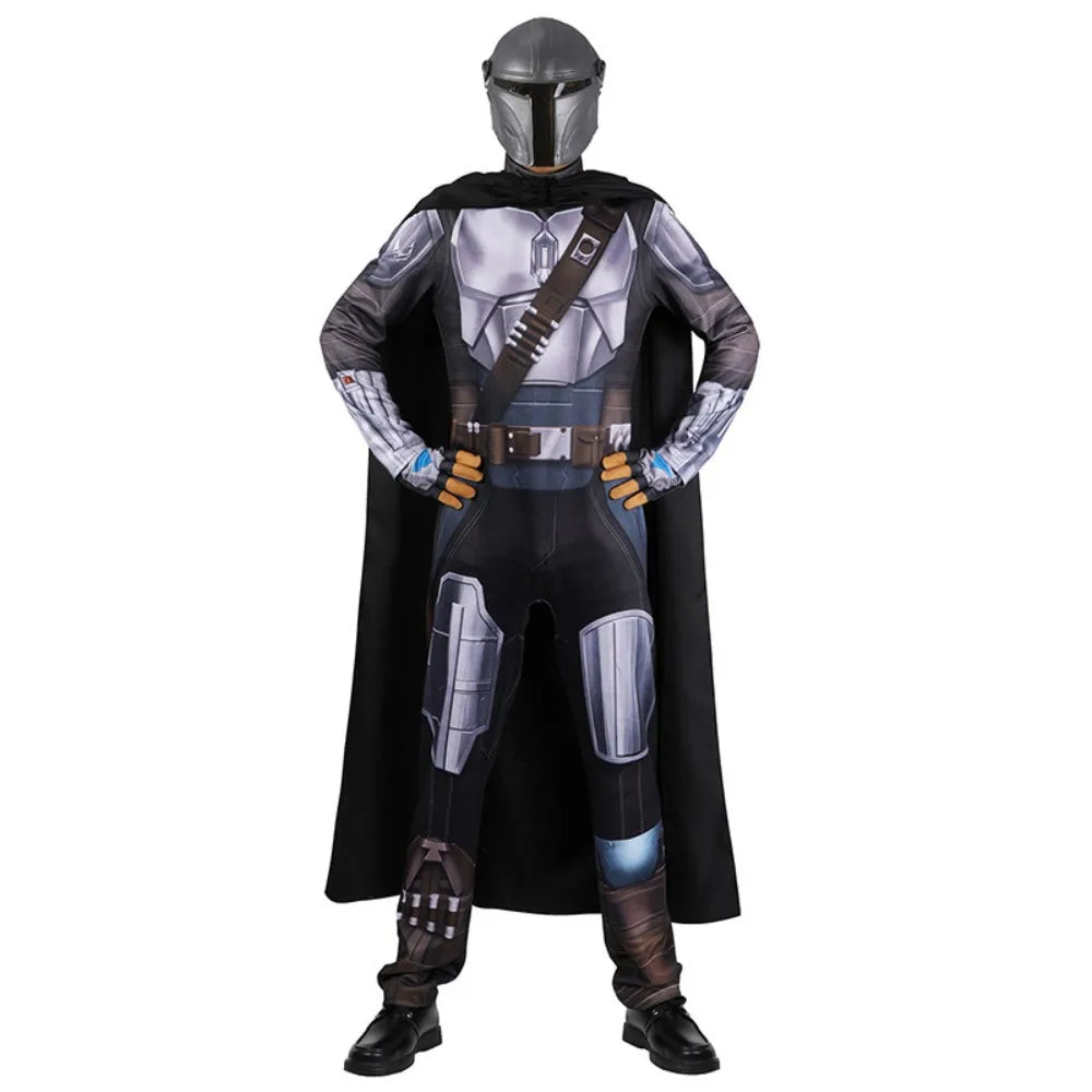 Adult Wars Men's Halloween Costume Padded Jumpsuit Attached Cape and Molded Half Mask - 240 / M
