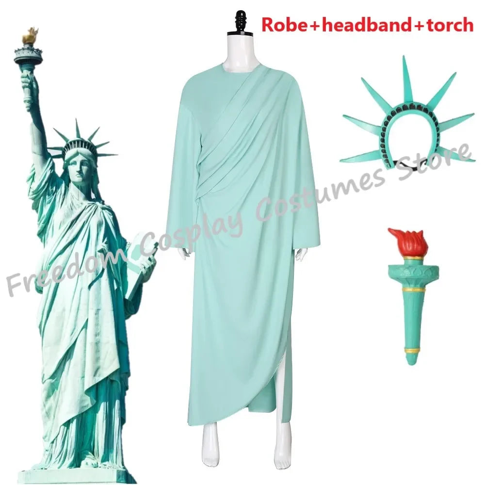 Women's Statue of Liberty Costume – Green Robe & Headpiece Options