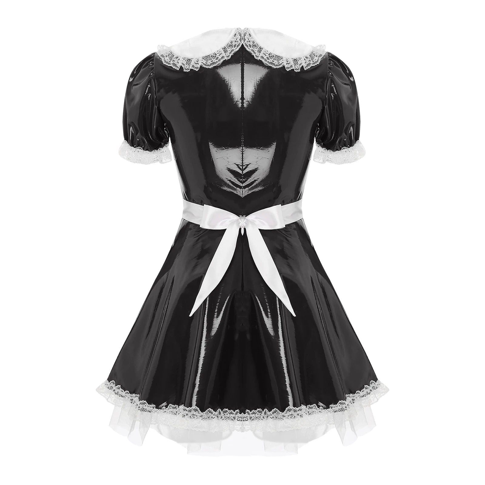 Women's Servants Maid Puff Sleeve Lace Patent Leather Apron Nightwear Costume - alternate view 4