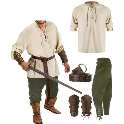Men's Medieval Renaissance Viking Pirate Shirt Ankle Banded Pants Costume