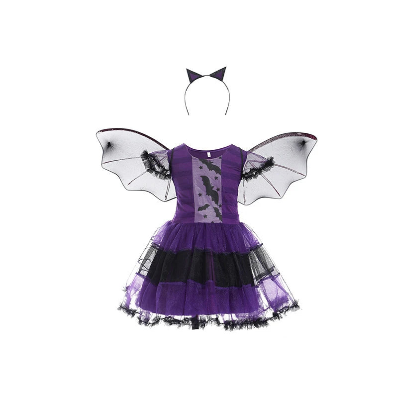 5 Styles Halloween Costume for Kids Girls Purple Bat Dress Halloween Fantasy Vampire - Pink / 3T(110)