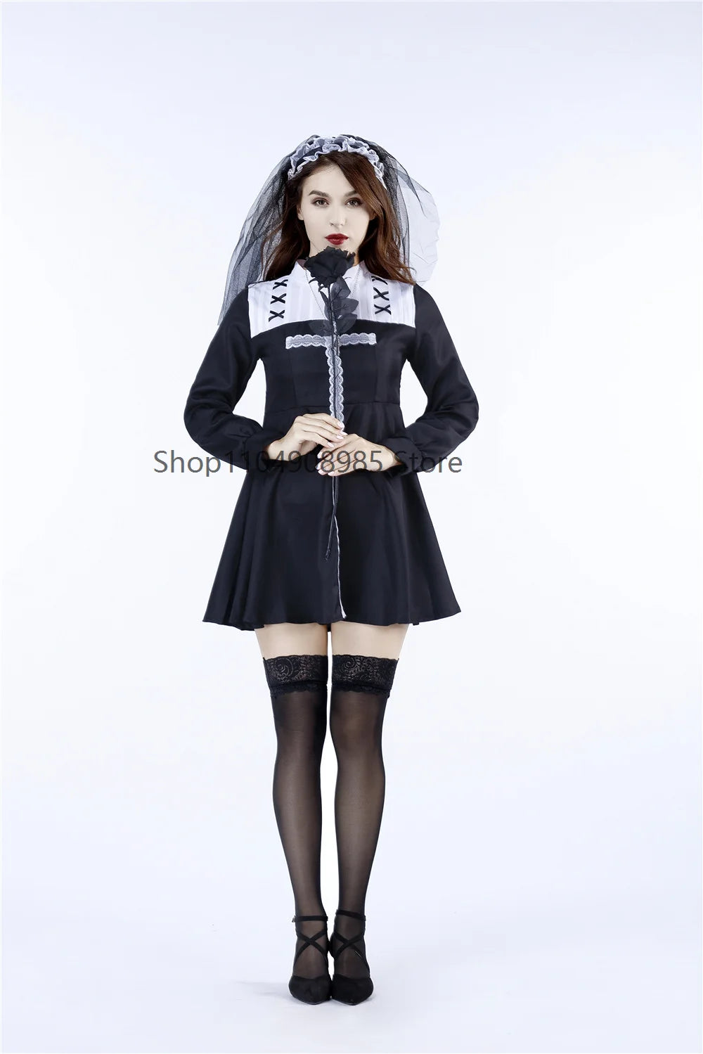 Halloween Women Lace Nun Costume Religious Sister Cosplay Fancy Dress Dark - product image 8