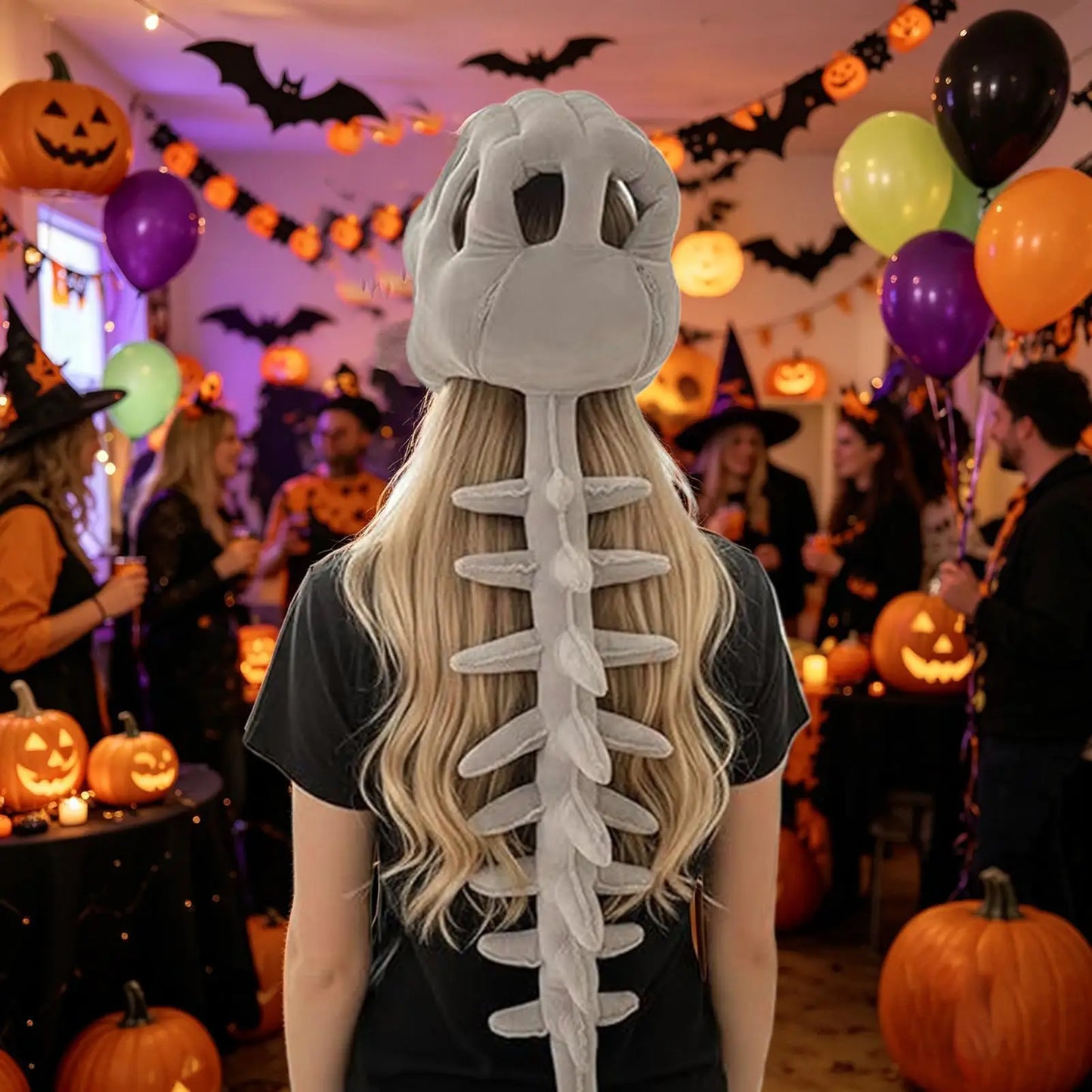 Funny Dinosaur Skeleton Headpiece Wearable Plush Costume Hat Soft Dino Skull Toy For Adults Kids Boys Girls - product image 3