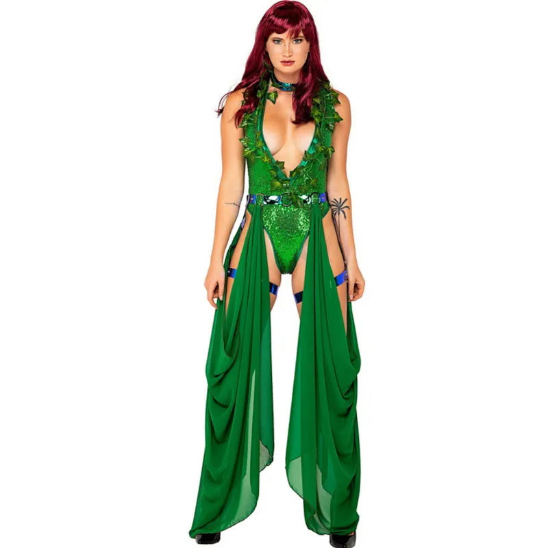 Women's Ivy Green Sequin Bodysuit Halloween Costume Set