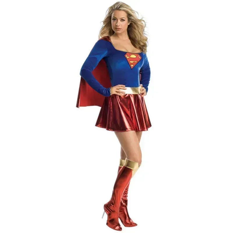 Superwoman Dress Costume Super Girls Dress Shoe Covers Suit Superhero Women's Superhero - Adult dress suit / M