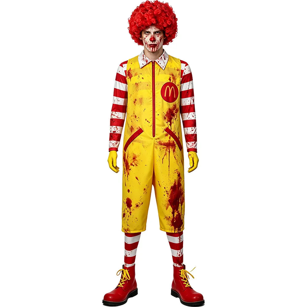 Bloody Ronald M Clown Costume Parade Zombie Costume Jumpsuit Wig Halloween Haunted House - Clothes Wigs / kid L