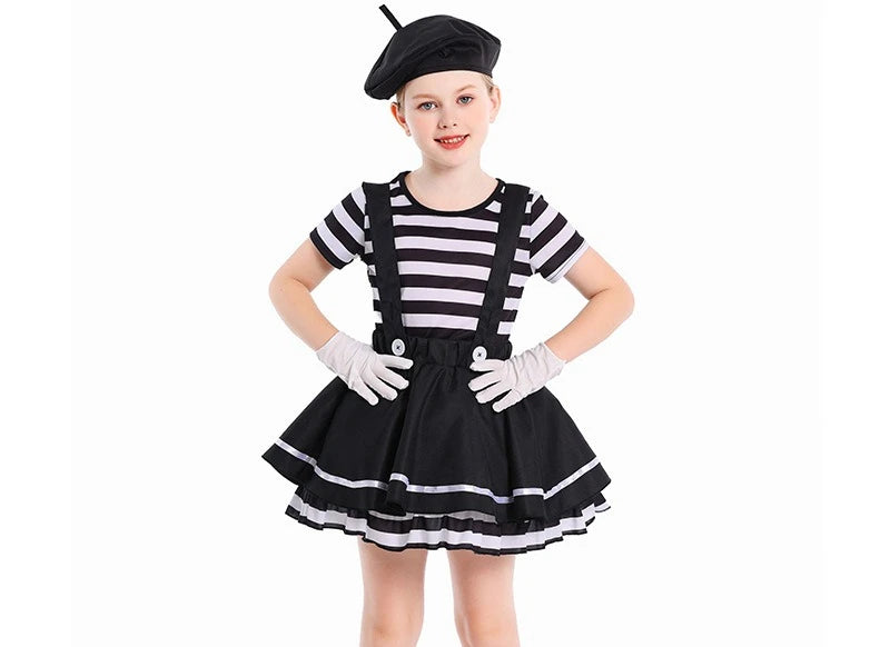 Mime Costume Clown Costume Girls Skirt T-shirt Hat Gloves Halloween Suit ﻿ - View 7