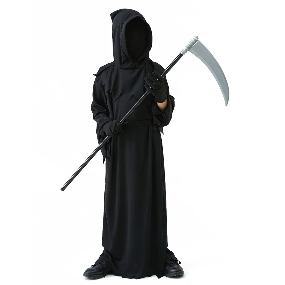 Halloween Grim Reaper Horror Costume Black Hooded Spooky Ghost Robe Dress Up Costume Adult - View 5