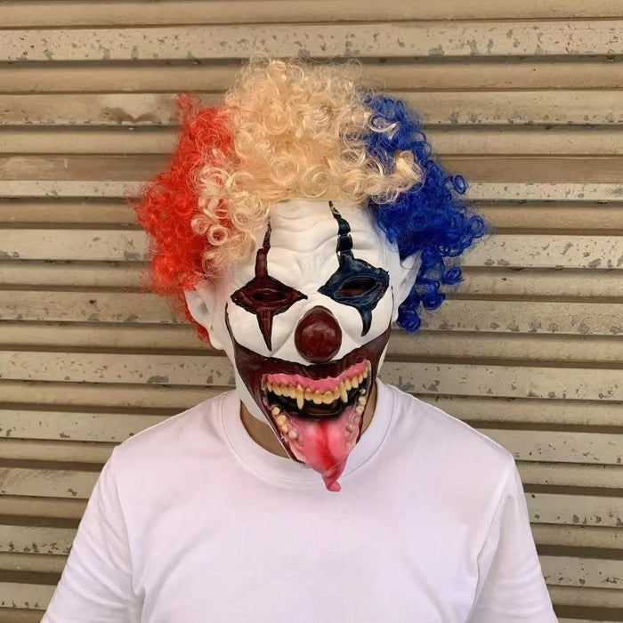 Terrifying Clown Costume Mask Toothy Tongue Out Latex Material Ghost