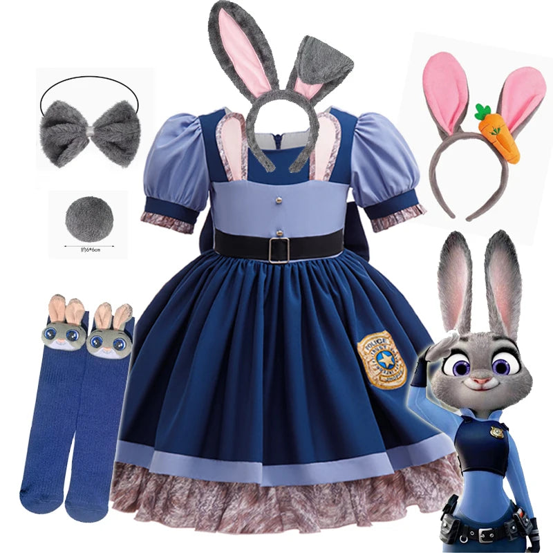 Animated Animal City Rabbit Police Officer Costume For Girls Dress Cosplay Carnival Party