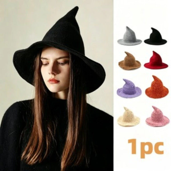 Halloween Vintage Wool Knit Hat Womens Witch Hat Dress Up Party - Design 3