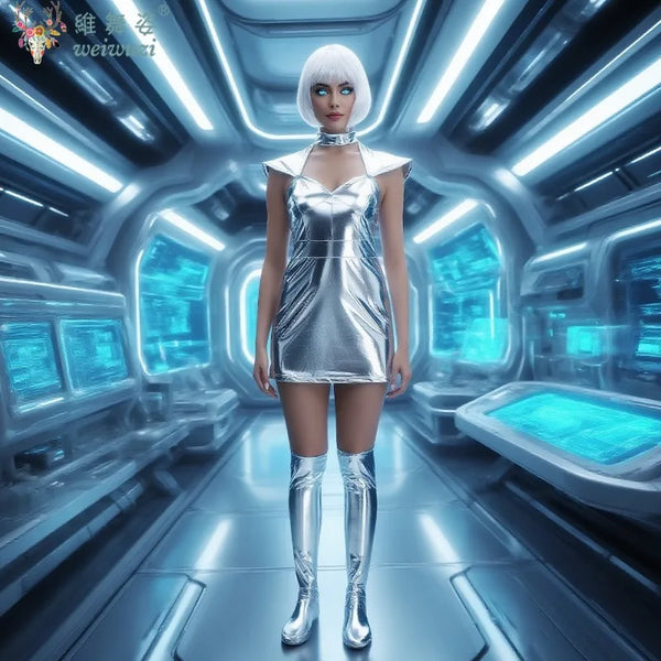 New Halloween Costume Astronaut Adult Women Cosplay Costume Planet Warrior Space Suit Silver Cool Dress - product image 1