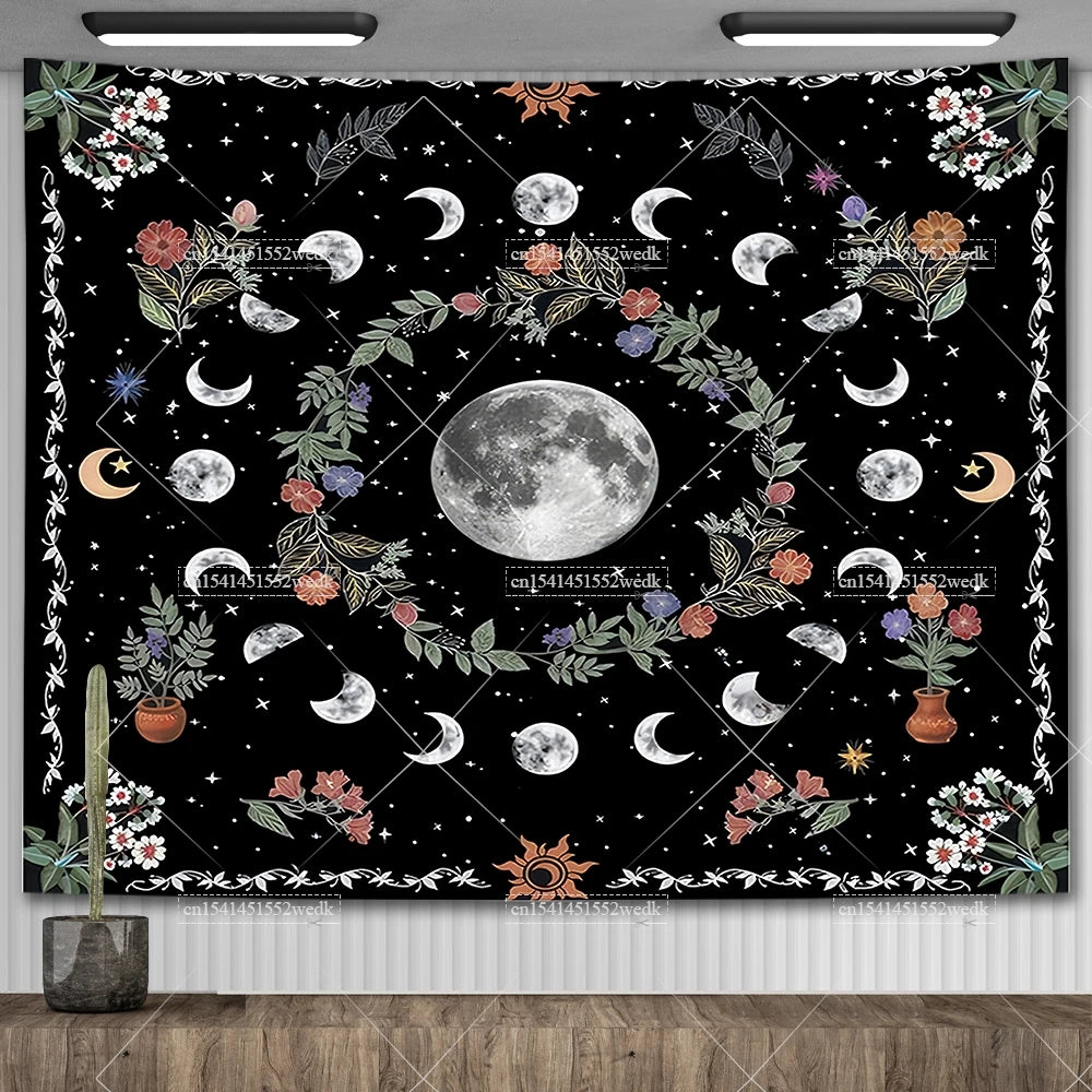 Moon Phase Psychedelic Celestial Tapestry