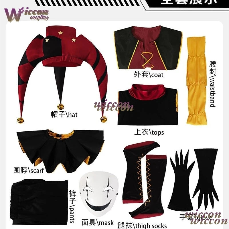 YESoK Adult Clown Costume Freak Circus Pierrot & Harlequin Jester Set for Halloween - harlequin wig / XXL