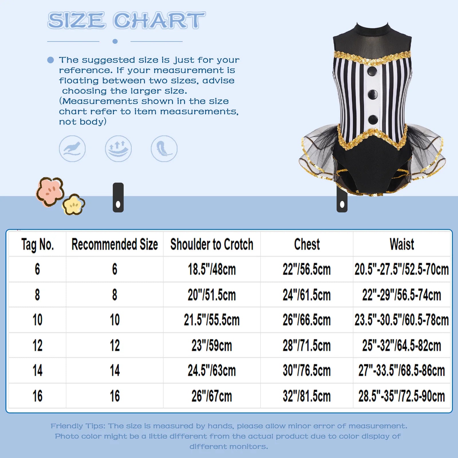 Kids Girl Halloween Circus Clown Costume Shiny Striped Tutu Leotard Ballet Gymnastics - Royal Blue / 16