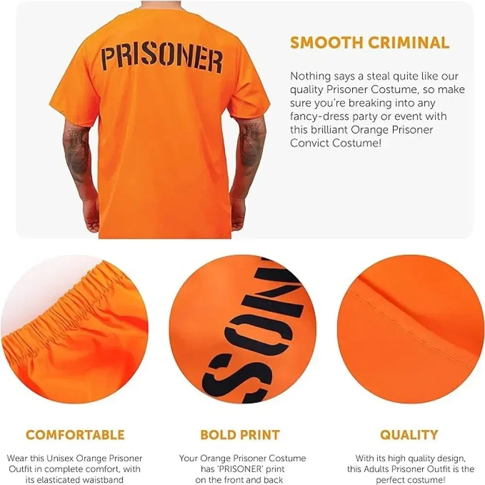 Adults Unisex Convicted Costume Prisoner Orange Prisoner Jumpsuit Jailbird Outfits
