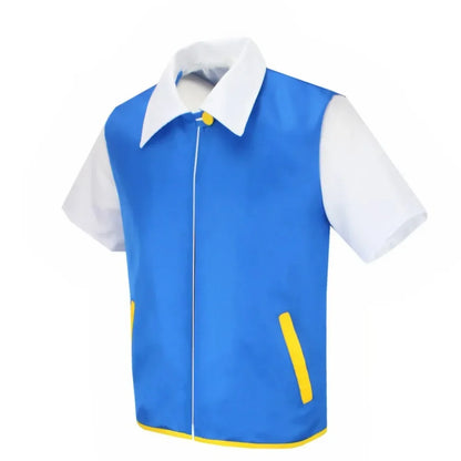 Adult Ash Ketchum Costume for Halloween Men Anime Trainer Costume Women Blue Jacket Cap - top hat gloves / XXXL