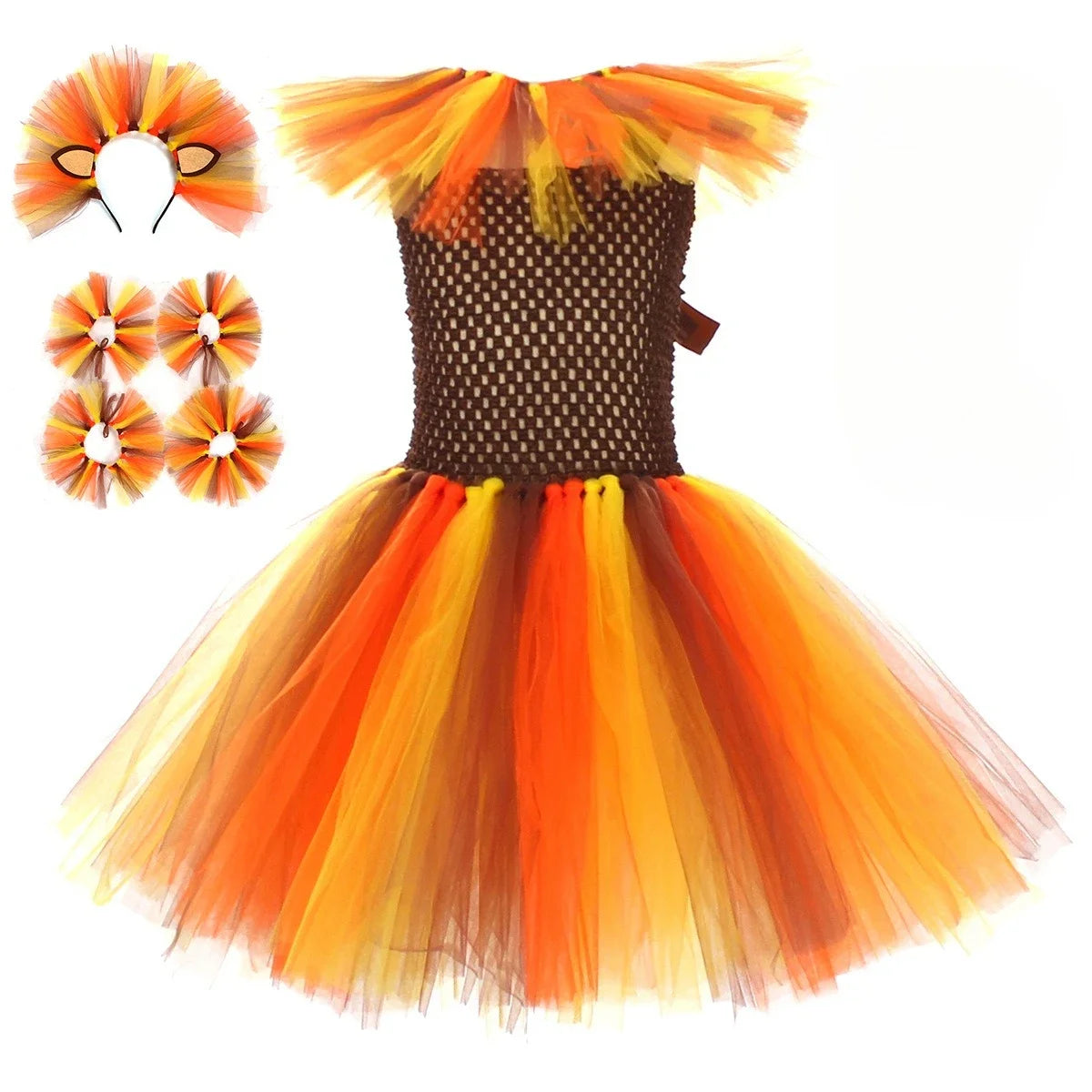 Girls Lion Tutu Halloween Costume with Cuffs