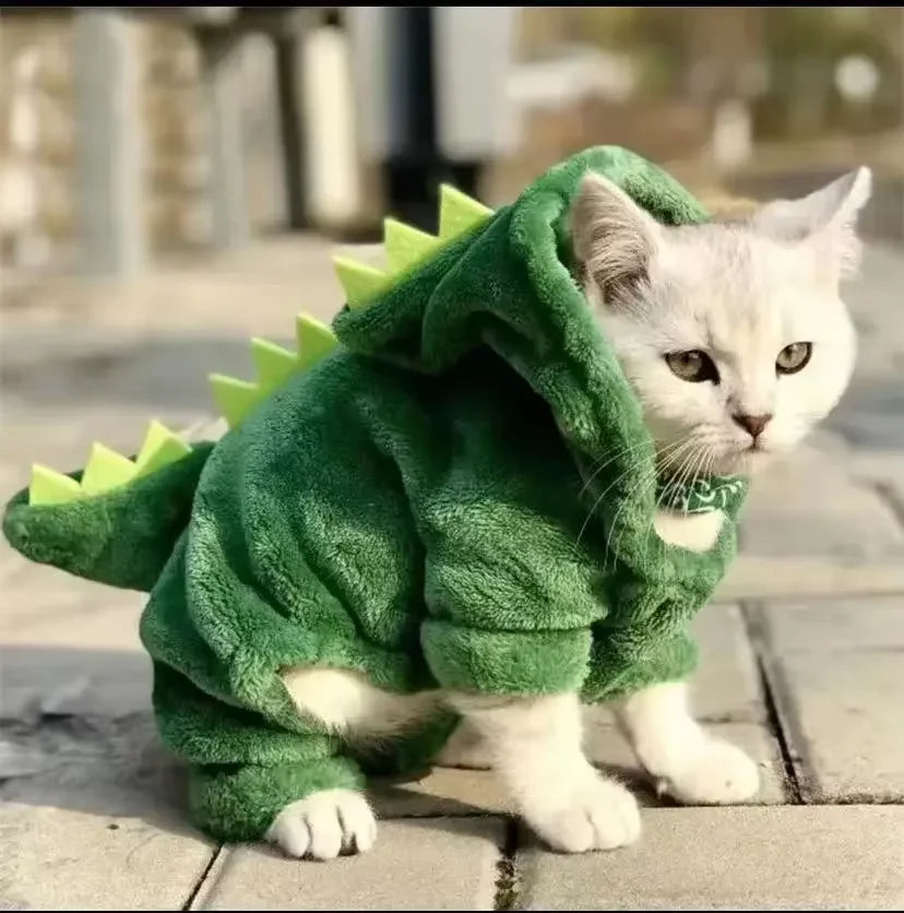 Pet Cat Dog Dog Clothes for Small Dogs Funny Dinosaur Costume Winter Warm Cat Coat