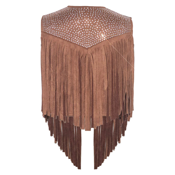 Kids' Girls Suede Fringed Vest Jacket Western Cowboy Cowgirl Sparkly Costume
