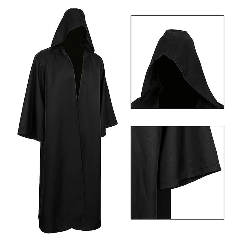 Halloween Cloak Costume Sorcerer Shirt Hooded Black Robe Adult and Ghost of Horror Cloak - 01 / L