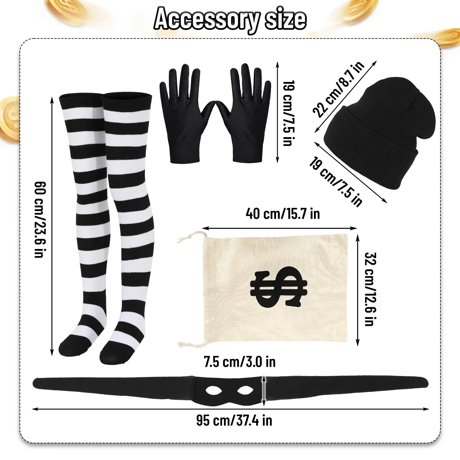 Boys Girls Robber Costume Girls Thief Accessories Jail Prisoner Costume Striped Top