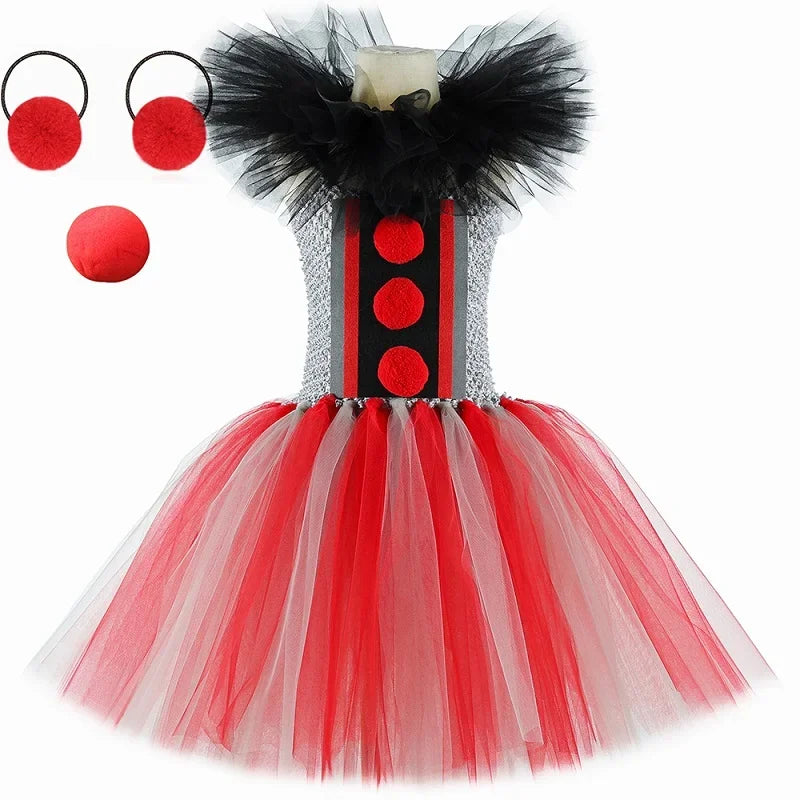 Scary Killer Clown Costume for Girls Halloween Tutu Dress Outfit Creepy Joker Costumes - Only 1pcs Dress / 5
