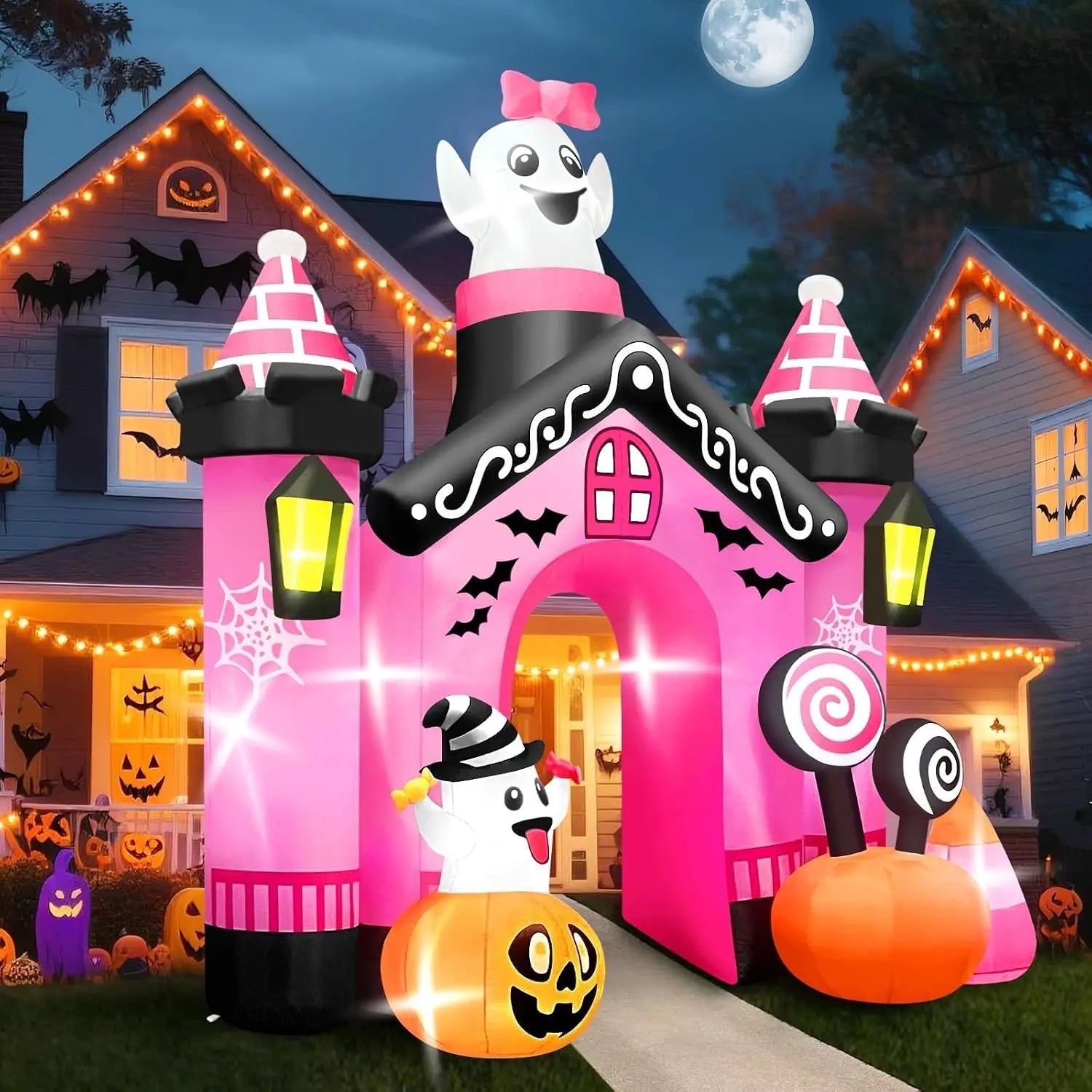 11 FT Inflatables Ghost Archway Outdoor Decor, Pink Castle Blow Up