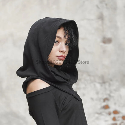 Adult Medieval Mask Hat Renaissance Hooded Cloak Assassin Black Costume
