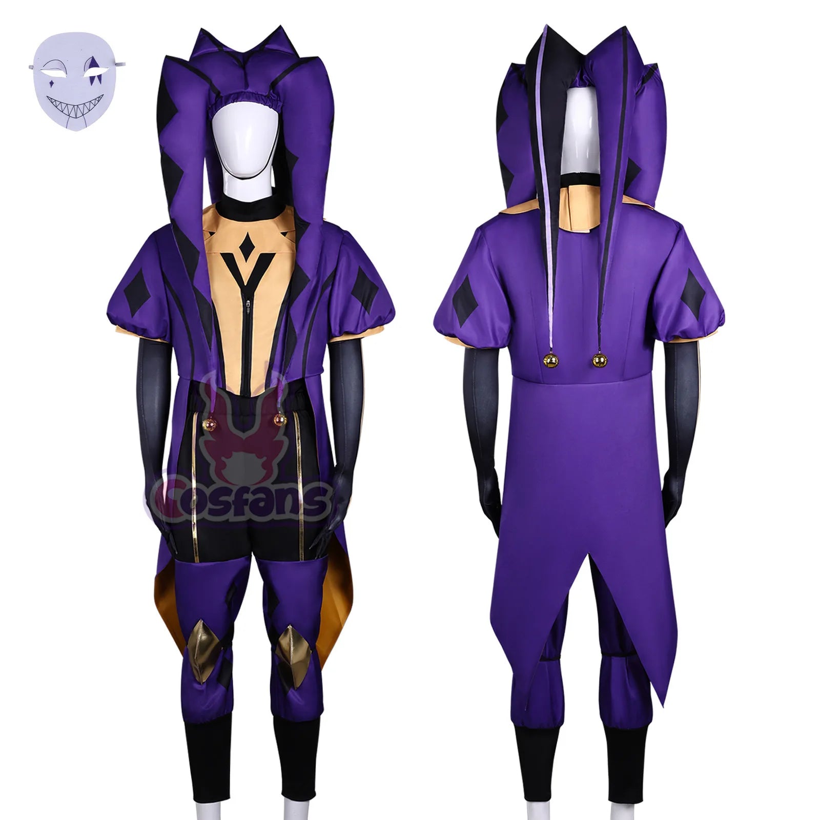 The Freak Circus Pierrot Jester Harlequin Costume Clown Purple Red Green Uniform Hat Man - jester / XL