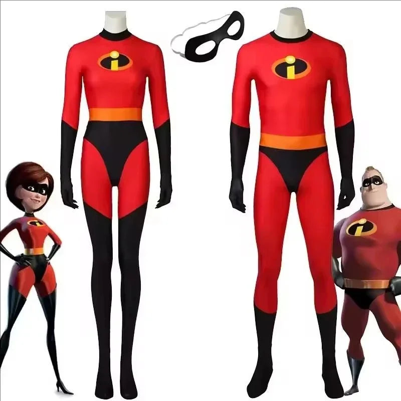 Mr Mrs Incredibles Costume Anime the Incredibles Adult Red Jumpsuit Bodysuit Mask Suit - Women Costume / Height 170