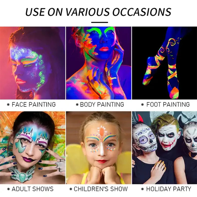 8 Colors Fluorescent Face Body Paint Water Activated Uv Glow Makeup Kit - product image 5