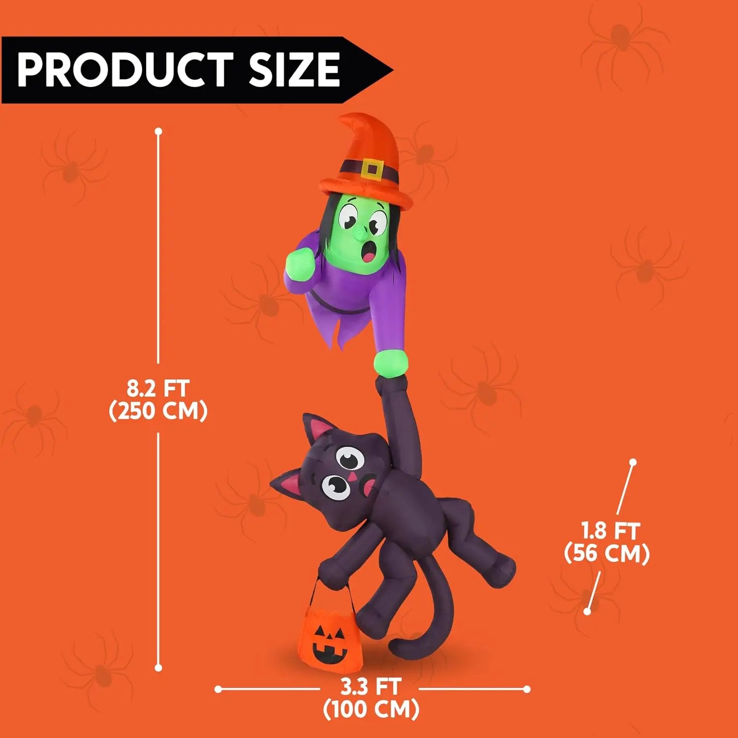 8 Ft Tall Witch and Black Cat Halloween Blow Up Roof Decoration Inflatable Decoration with LED Lights Giant