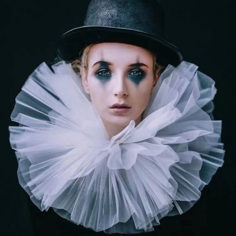 Cosplay Vintage Lady Mesh Neck Collar Edwardian Ruff Circus Costume Props the Sad Clown - C / One Size