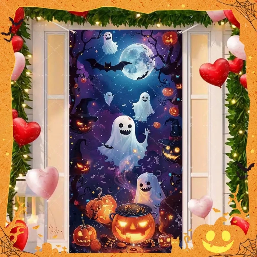 Happy Halloween Decor Door Cover Banner Horror Night Castle Bat Ghost Pumpkin - product image 15