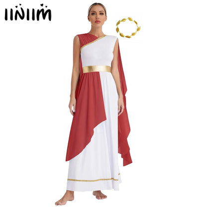 Women's Halloween Greek Beauty Costume Gold Leaves Garland Headwear and Cap Sleeve Ancient - Lavender / L