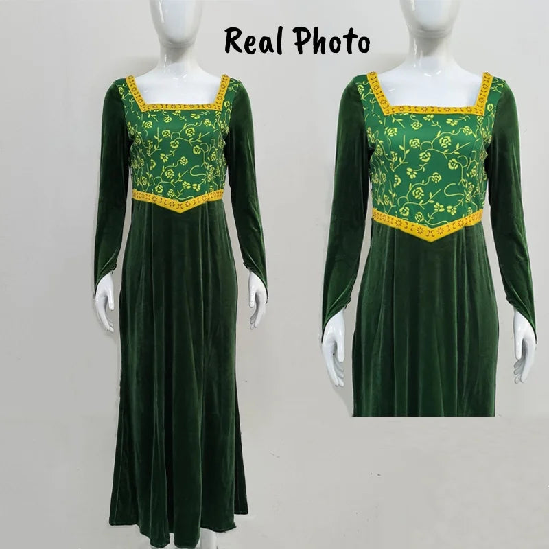 Women's Fiona-Inspired Shrek Costume – Green Dress, Wig & Crown Options