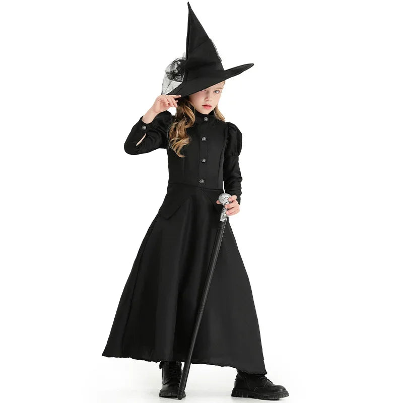 Halloween Wizard Cosplay Costume Kids Adult Halloween Women Deluxe Wicked Witch Costume Black