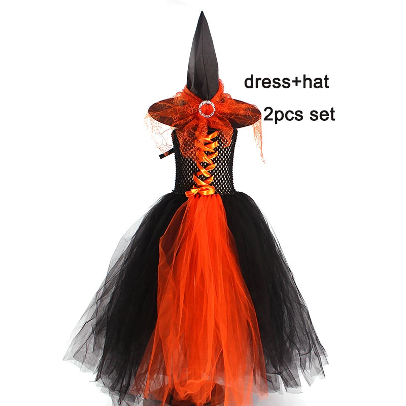 Girls Gothic Halloween Ghost Witch Costume Trumpet Sleeve Children's Robe Ballet Tutu Dress - product image 9