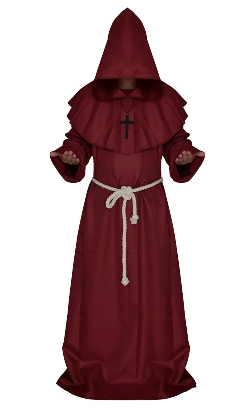 Halloween Wizard Costume Medieval Monk Hooded Robe Costume Mask Hat for Men Steampunk - A1 / Halloween cosplay