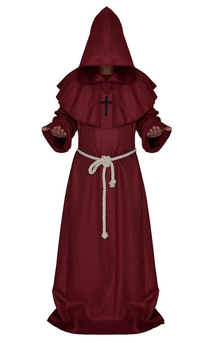 Halloween Wizard Costume Medieval Monk Hooded Robe Costume Mask Hat for Men Steampunk - A1 / Halloween cosplay