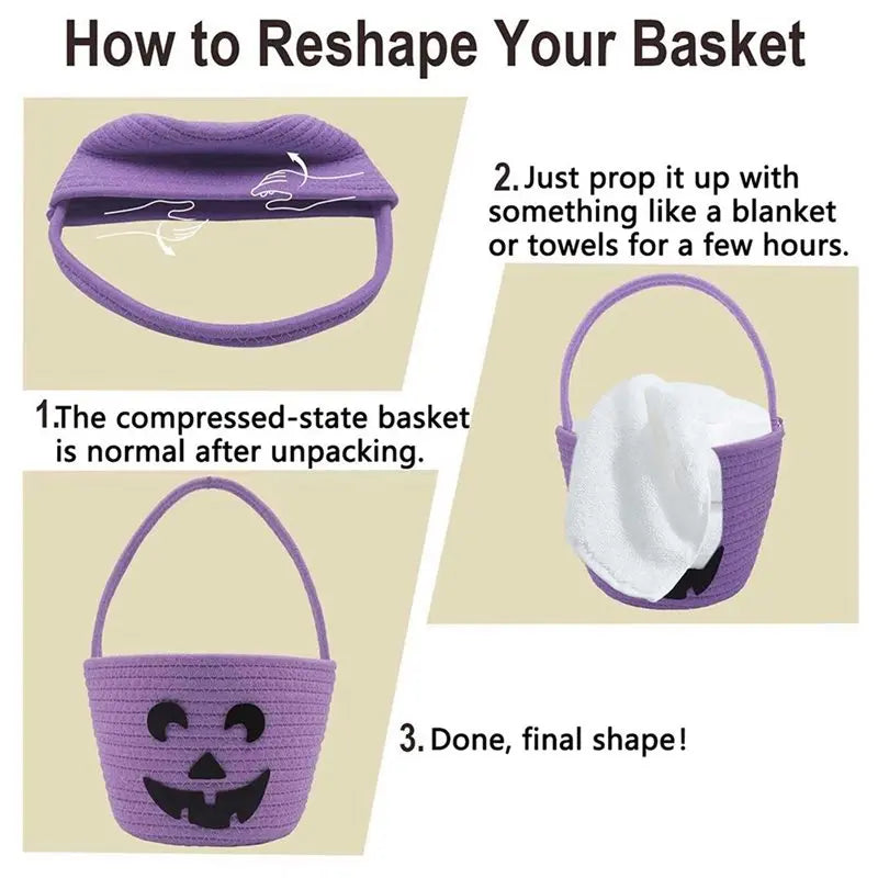 B78b 2x Halloween Basket for Kids Trick Or Treat Basket Cute Pumpkin - product image 3