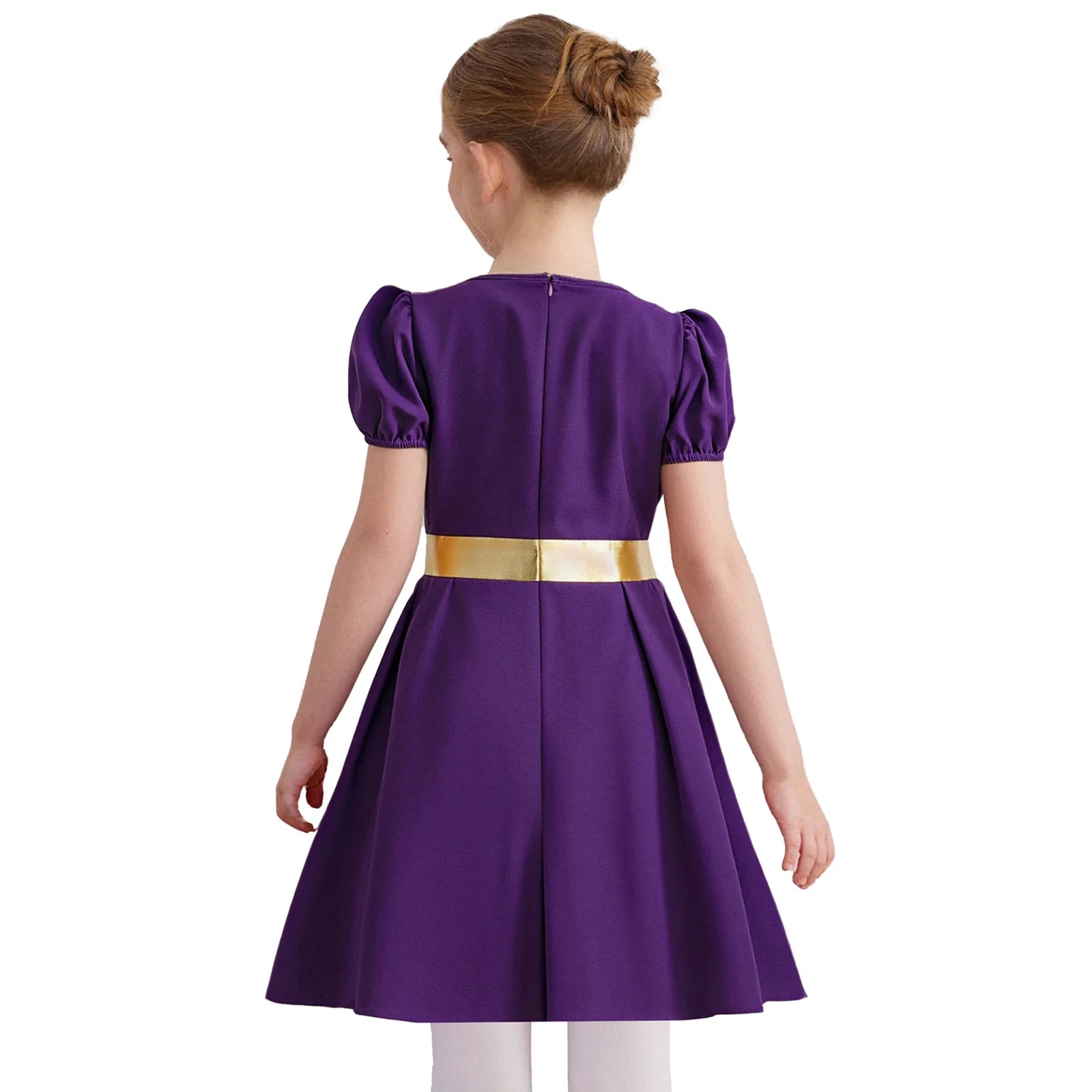 Kids' Medieval Renaissance Gothic Color Contrast Metallic Elastic Cuffs Halloween - Dark Purple / 12