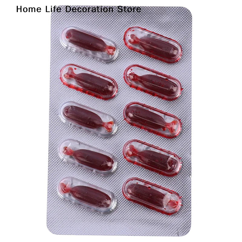 【H】10Pcs Fake Blood Pill Vampire Toy Capsules Horror Funny Toy Halloween Party Cosplay Prank Toy - product image 5