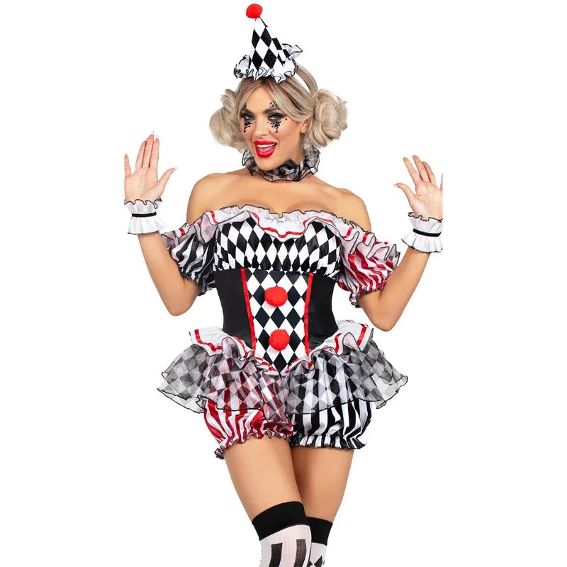 Women's Clown Cosplay Costume Circus Performance Outfit Uniform Halloween Party Carnival Jester Dress Theater - product image 2